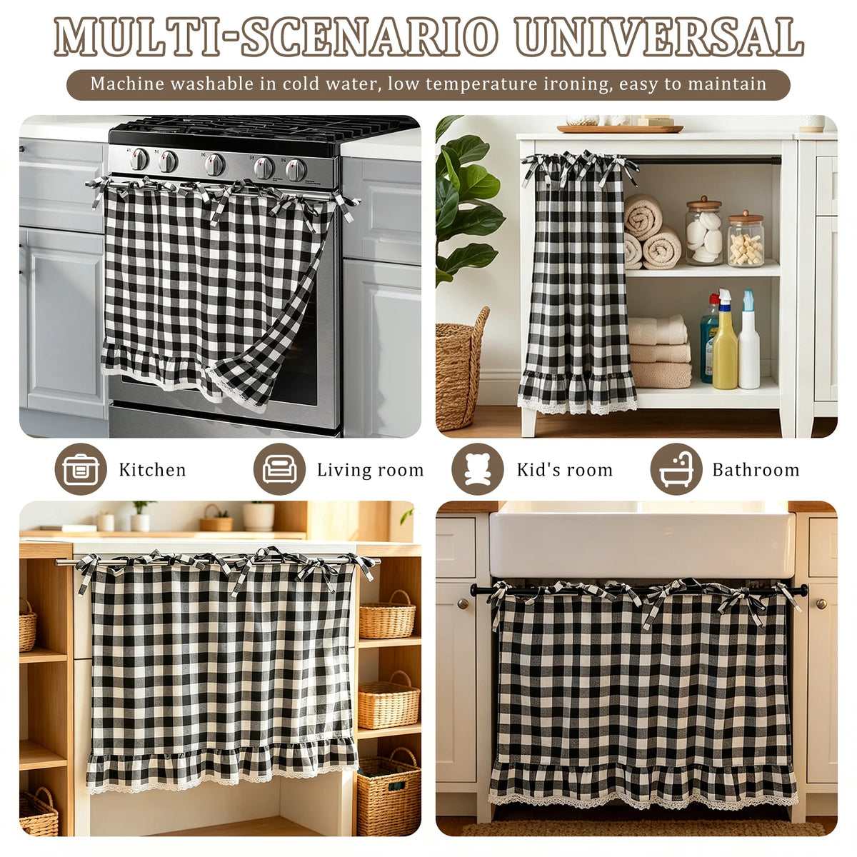 Checkered Farmhouse Oven Skirt Curtain | Kitchen Decor Kitchen Skirt Curtain Nixie