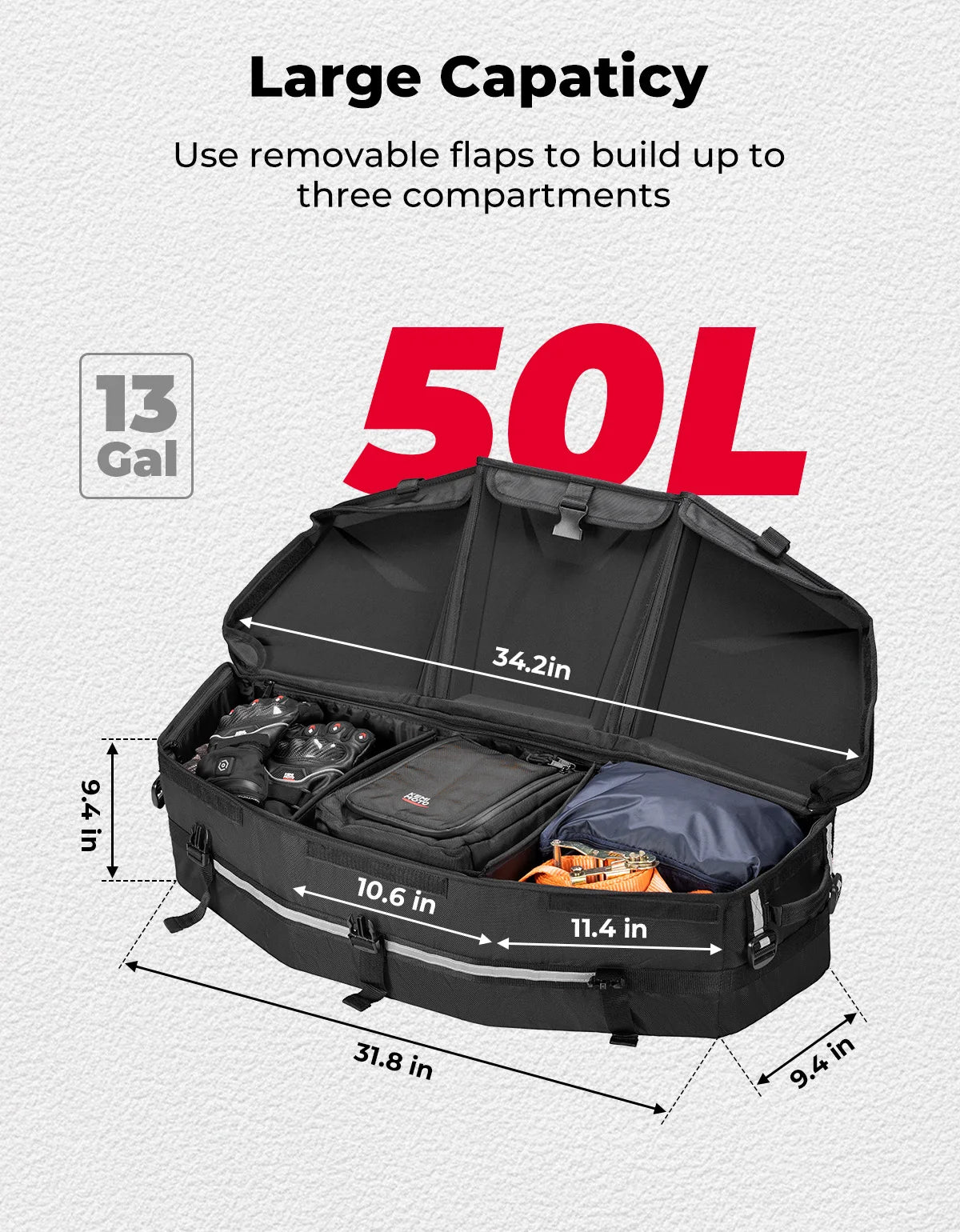 KEMITOUR 50L Can-Am Maverick X3 Outlander Rear Cargo Bag ATV Rear Cargo Bag Nixie