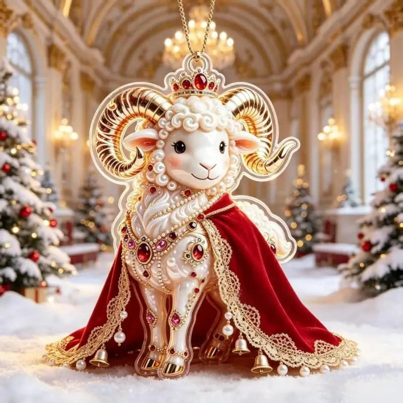 2D Acrylic Chinese Zodiac Goat Hanging Ornament Red Gold Holiday Hanging Ornament Nixie