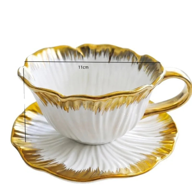 Gold-Plated Flower Ceramic Coffee Cup & Saucer Tea Set Ceramic Tea Cup Set Nixie