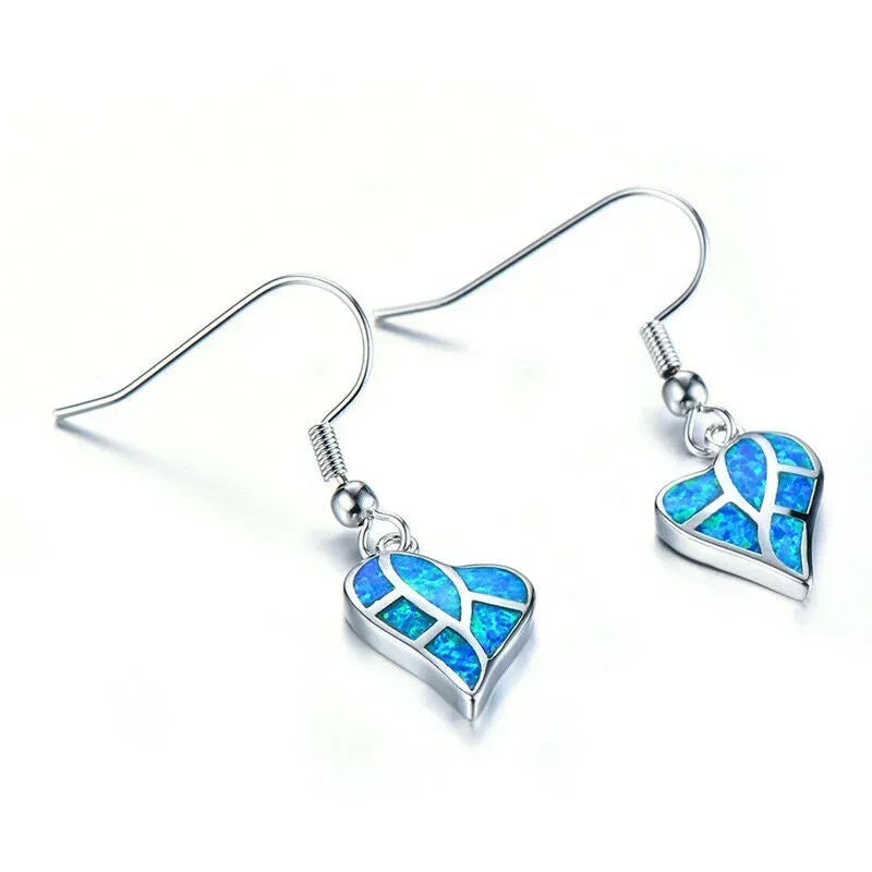 Heart Simulated Opal Silver Drop Dangle Earrings | Nixie Drop Dangle Earrings Nixie