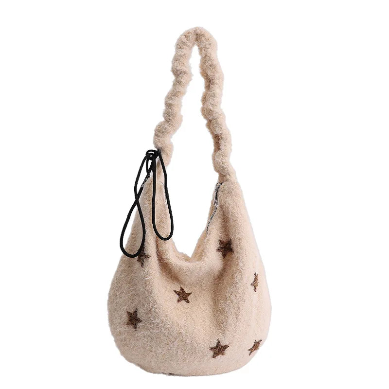 Women's Plush Star Crossbody Bag – Large Capacity Shoulder Bag Crossbody Shoulder Bag Nixie Off-white Extra Large
