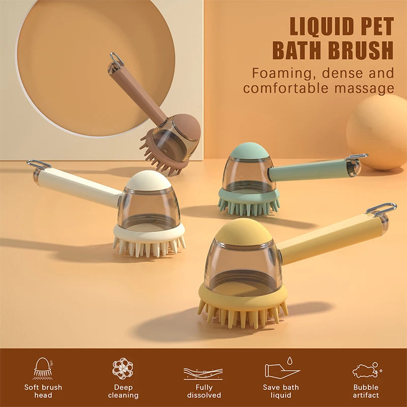 2-in-1 Pet Bath Brush & Shampoo Dispenser for Dogs & Cats