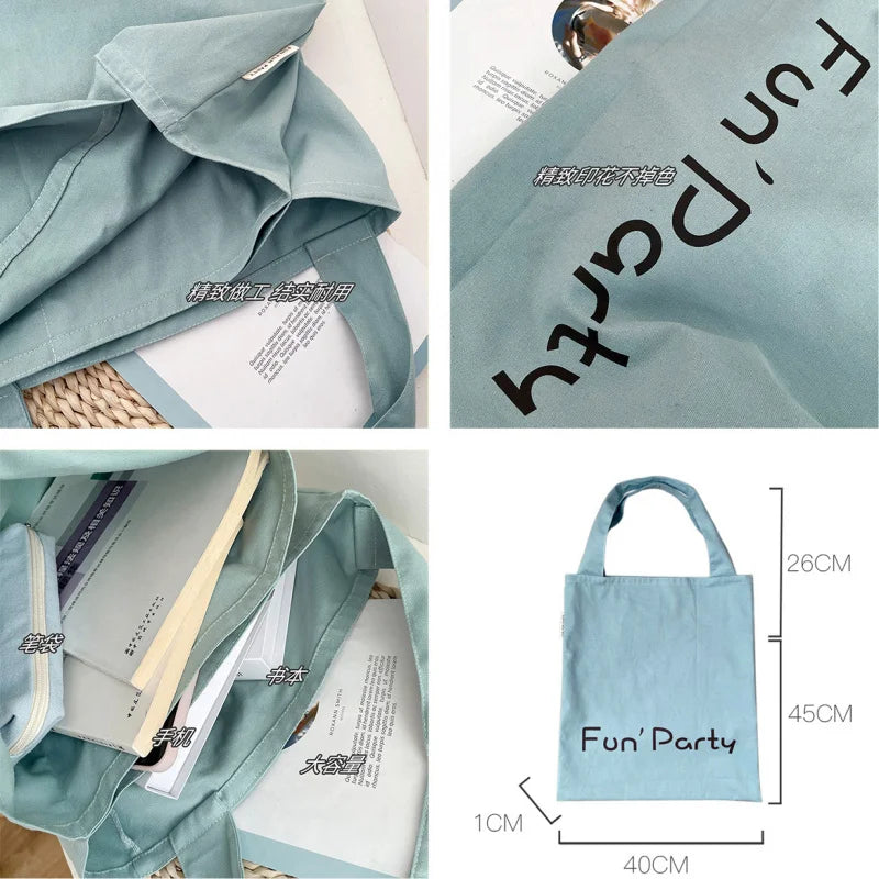 Korean Letter Print Canvas Tote Bag – Large Capacity Cream Canvas Tote Bag Nixie