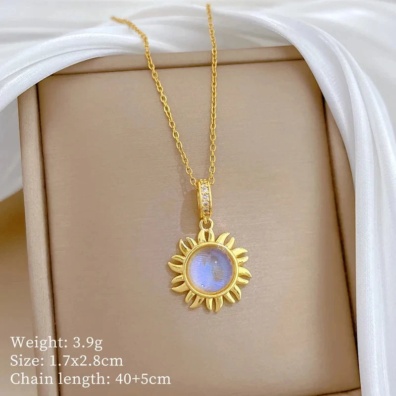 Sunflower Pendant Choker Necklace | Gold Stainless Steel Pendant Necklace Nixie XL2606-695