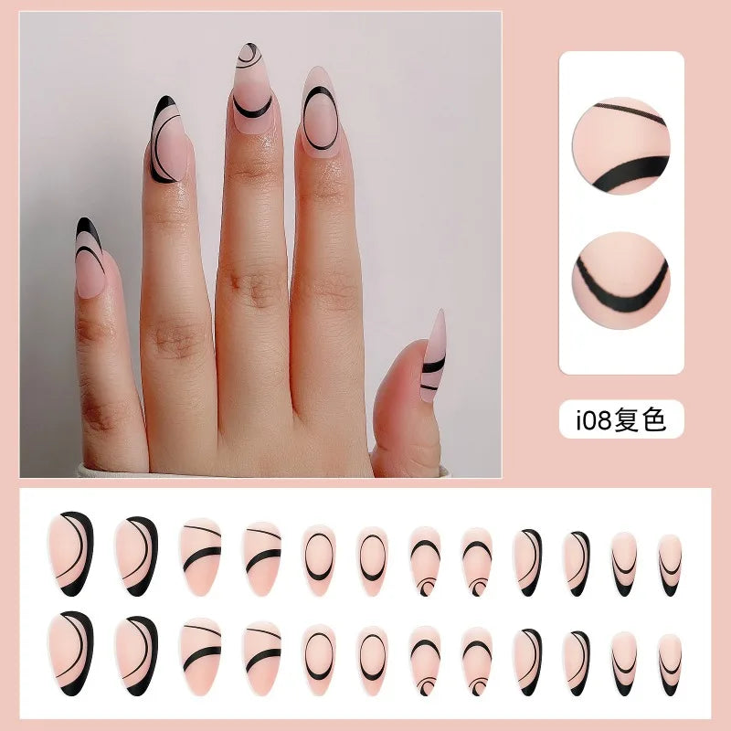 French Press On Nails – Rhinestone & Zinc Alloy Lines Design