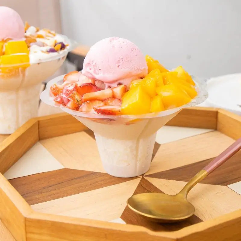 50 Pcs Flower Snow Cone Cups Leak-Proof Plastic Ice Cream Bowls Snow Cone Cups Nixie