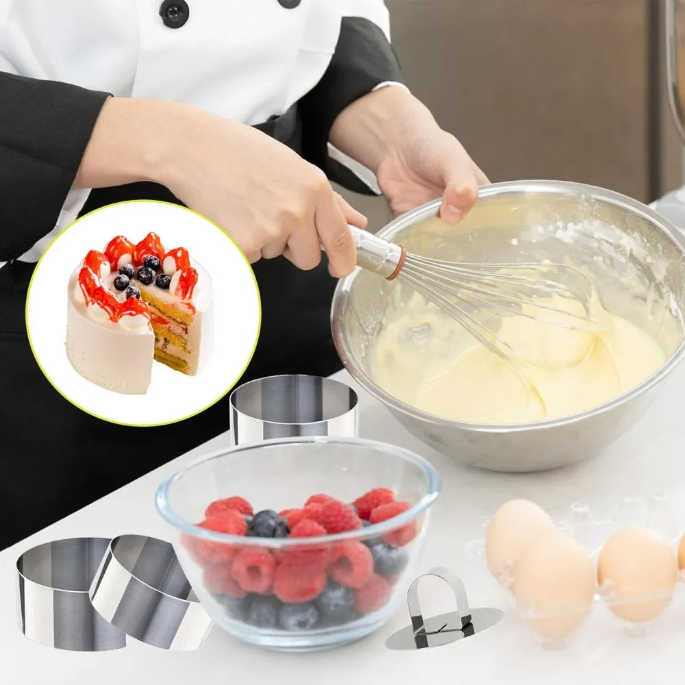 Stainless Steel Round Cake Mousse Ring Molds with Pusher 2-Pc Cake Ring Mold Nixie