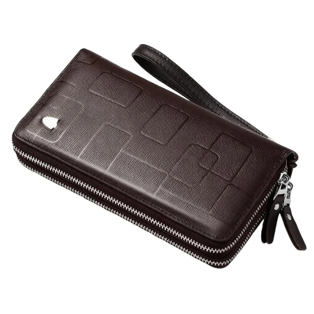 Men's Large Capacity PU Leather Zipper Wallet – Multi-Card Leather Zipper Wallet Nixie Brown