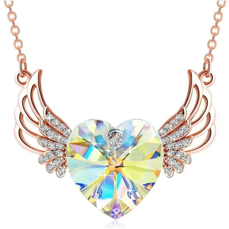 Angel Wing Heart Necklace – Glass Crystal Pendant for Women Crystal Pendant Necklace Nixie