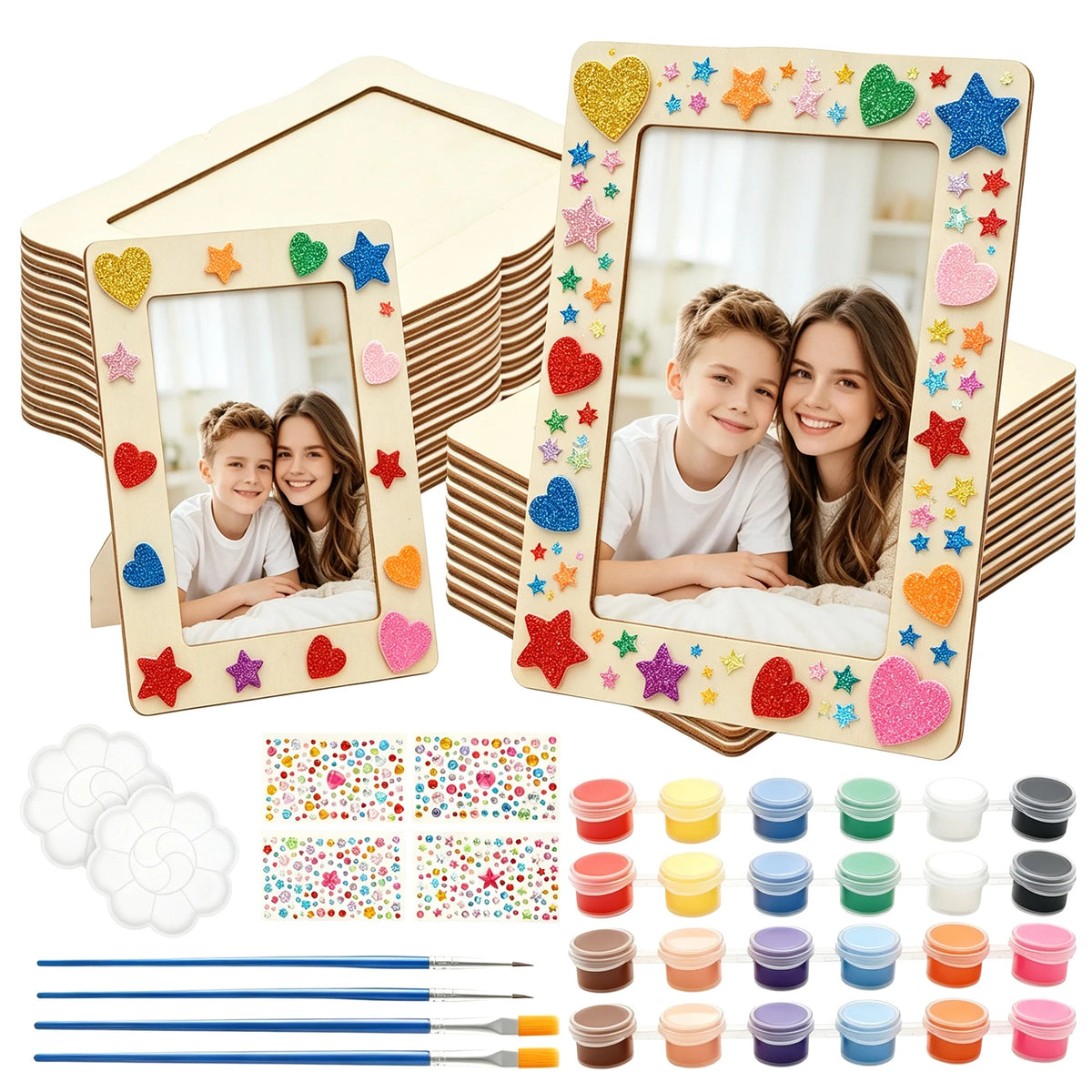 DIY Unfinished Wood Picture Frame Kit – 24 Frames, Paint & Brushes