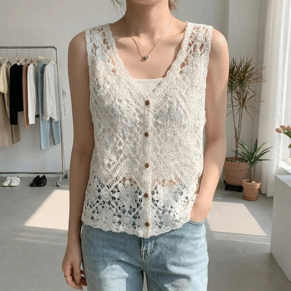 Boho Crochet Vest – Hollow-Out Sleeveless Cardigan for Women Crochet Cardigan Vest Nixie