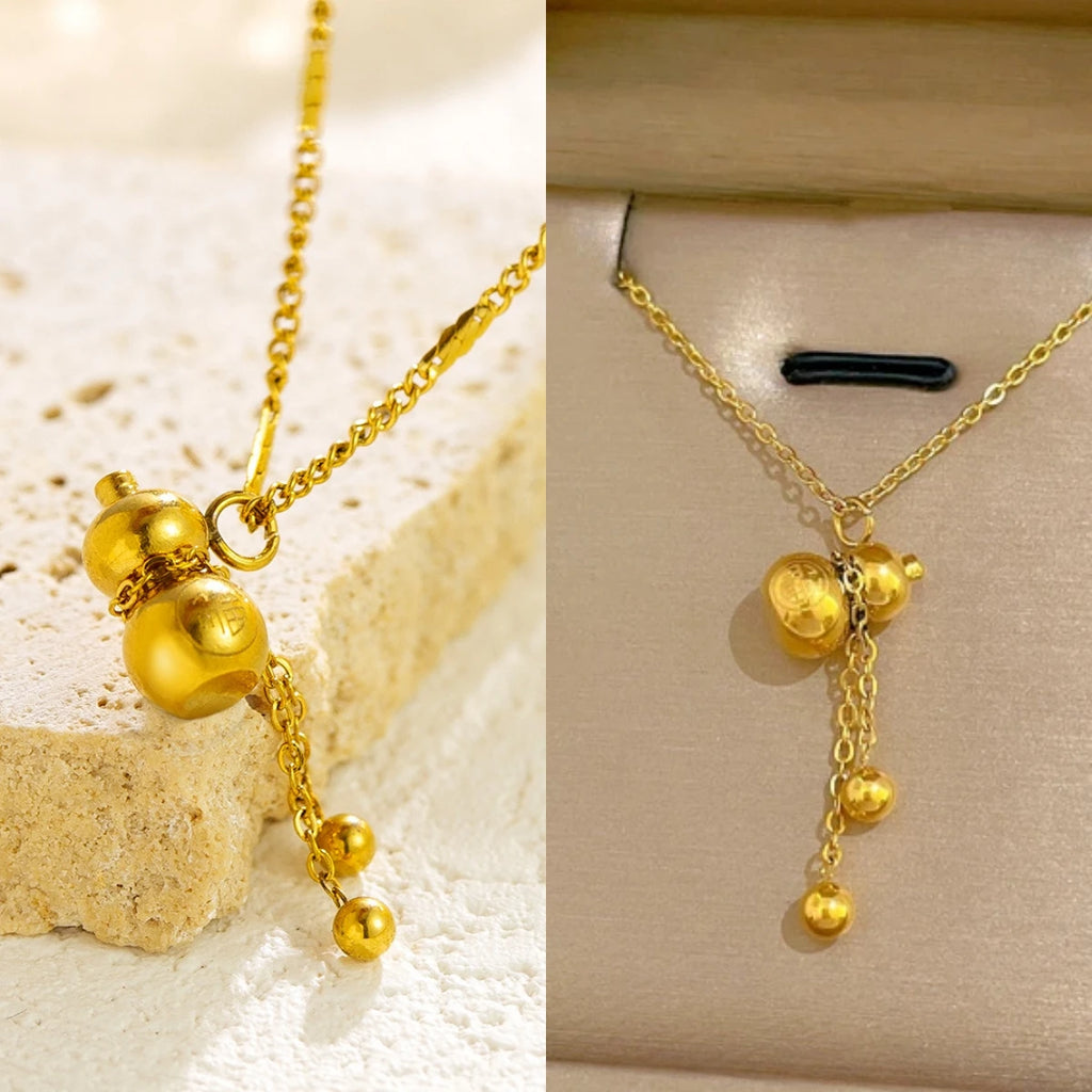 Gold Gourd Pendant Necklace – Stainless Steel Clavicle Chain Pendant Necklace Nixie
