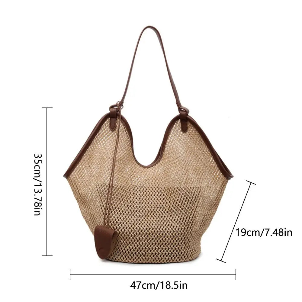 Bohemian Hollow Straw Tote Bag – Large Woven Beach Shoulder Bag Woven Straw Tote Bag Nixie