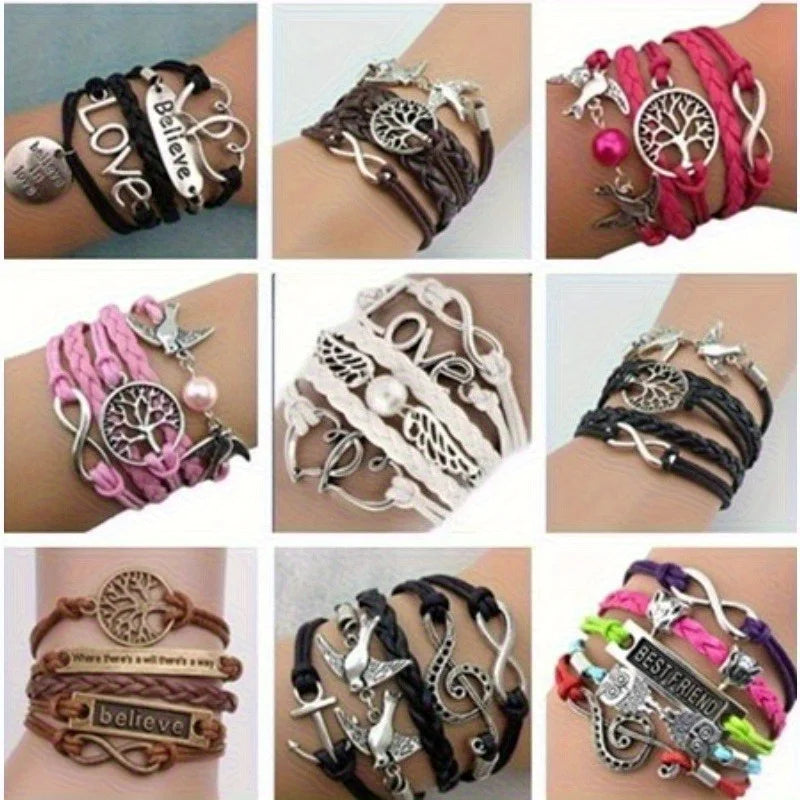 5Pcs Multilayer Leather Wrap Bracelets – Heart, Pearl & Charm Leather Wrap Bracelet Nixie