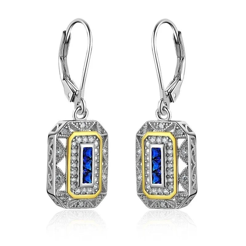 Art Deco Blue CZ Drop Dangle Earrings | Women's Wedding Gift Drop Dangle Earrings Nixie