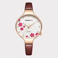 REBIRTH Retro Floral Quartz Watch – Leather Strap, Elegant Quartz Wristwatch Nixie Coffee