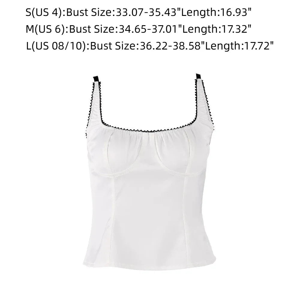 Y2K Satin Spaghetti Strap Lace Trim Camisole Corset Top Satin Camisole Top Nixie