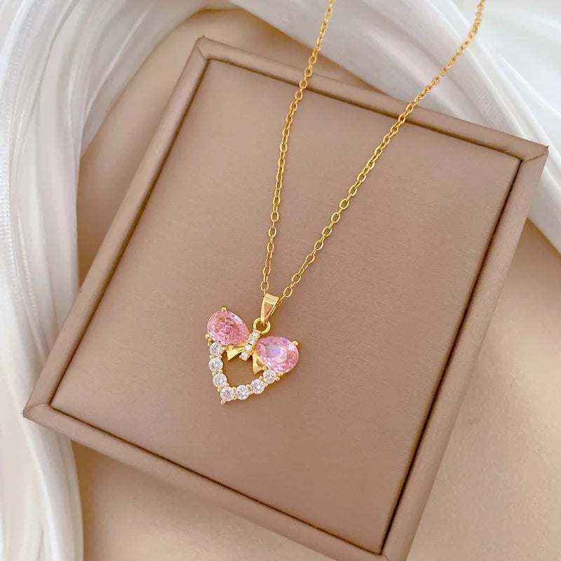 Butterfly Heart Pendant Choker Necklace – Gold Stainless Steel Pendant Necklace Nixie