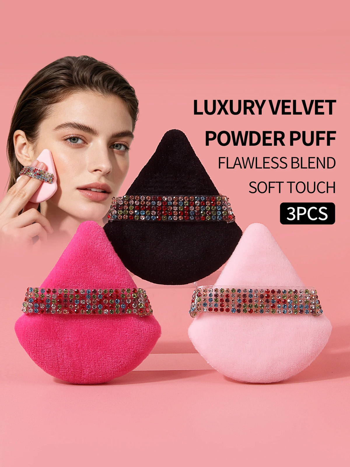 3Pcs Diamond Triangle Velvet Powder Puff Makeup Sponge Set Makeup Powder Puff Nixie