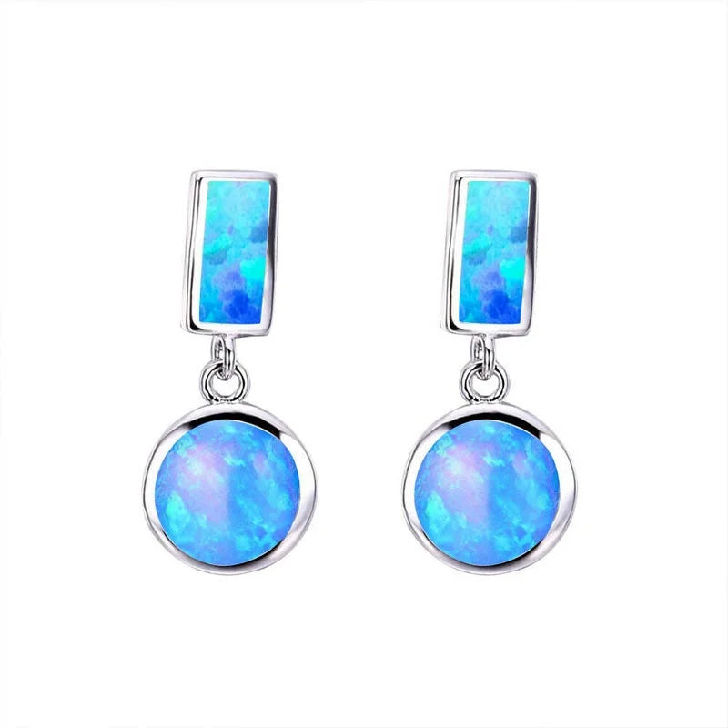 White Simulated Opal Stud Earrings – Trendy Fashion Gift Stud Earrings Nixie Blue