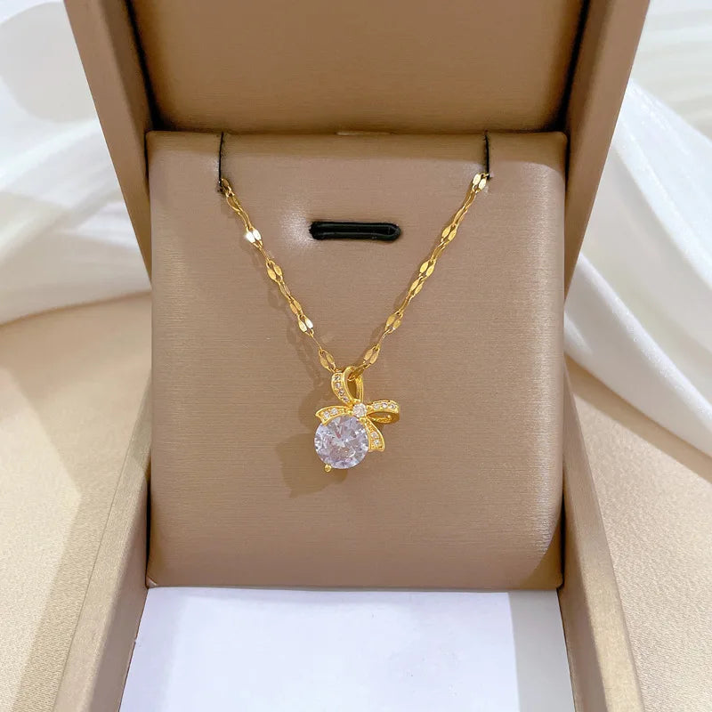 Butterfly Knot Pendant Choker Necklace | Gold Stainless Steel Pendant Necklace Nixie