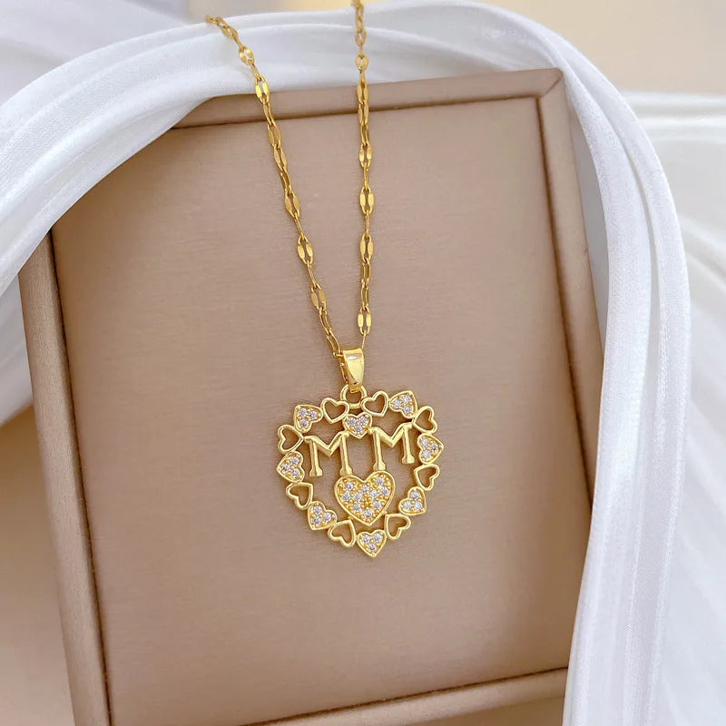 Heart Letter Pendant Necklace – Gold Stainless Steel Choker