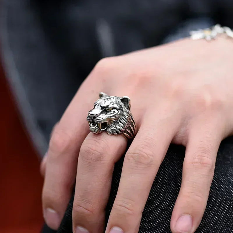 Tiger Head Adjustable Biker Ring | Zinc Alloy Retro Punk Style Fashion Ring Nixie