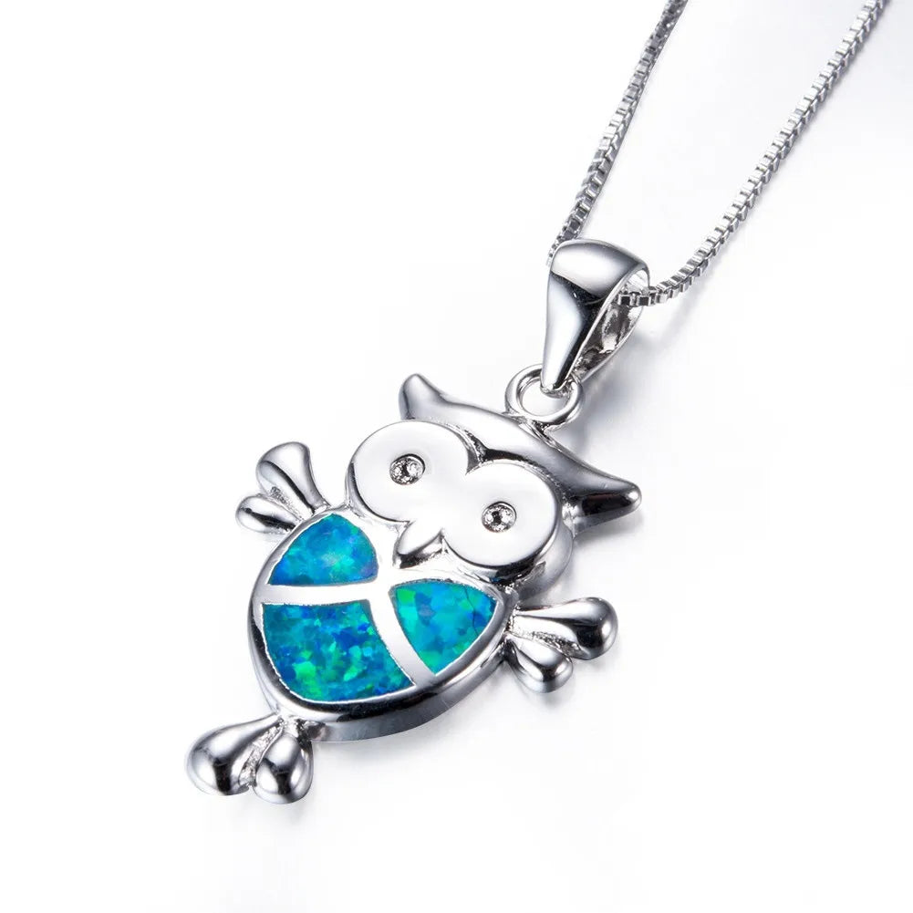 Owl Created Opal Pendant Necklace – Elegant Women's Gift Pendant Necklace Nixie
