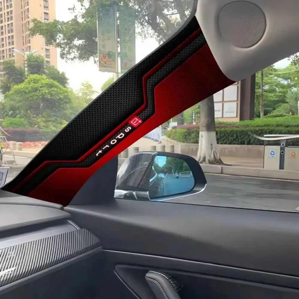 2Pcs Carbon Fiber Car A-Pillar Stickers Black Red Sporty Trim Car Interior Stickers Nixie