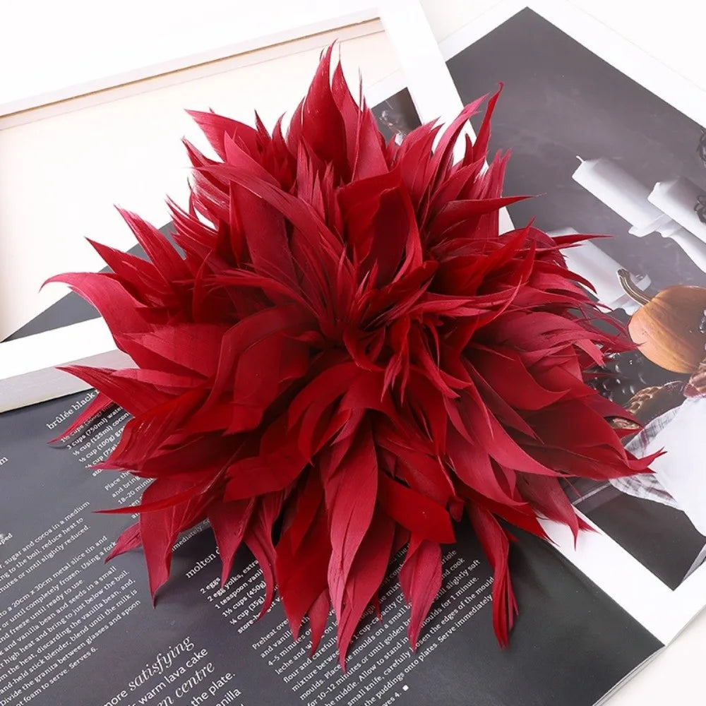 Large Feather Flower Brooch – Handmade Lapel Pin & Hair Accessory Feather Flower Brooch Nixie Wine Red