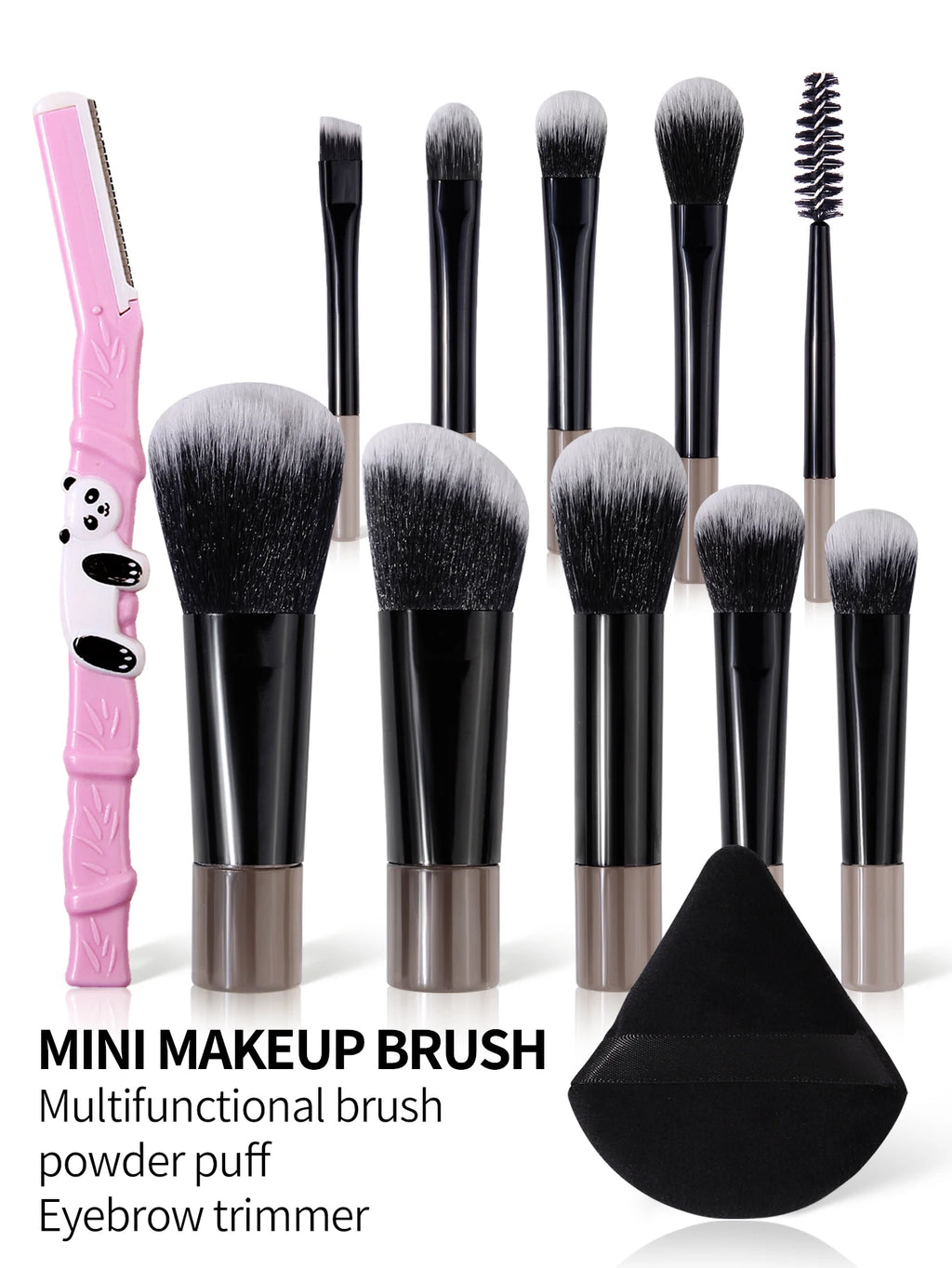 12Pc Mini Makeup Brush Set + Eyebrow Trimmer & Powder Puff Makeup Brush Set Nixie