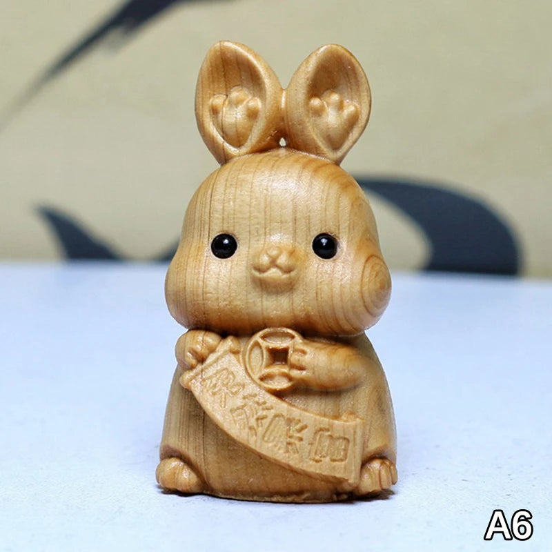 Wood Carved Easter Bunny Figurine – Cute Rabbit Ornament & Gift Wooden Rabbit Figurine Nixie A6