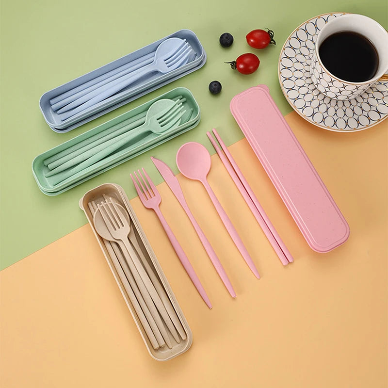 4-Piece Wheat Straw Cutlery Set – Reusable Portable Utensils Reusable Cutlery Set Nixie
