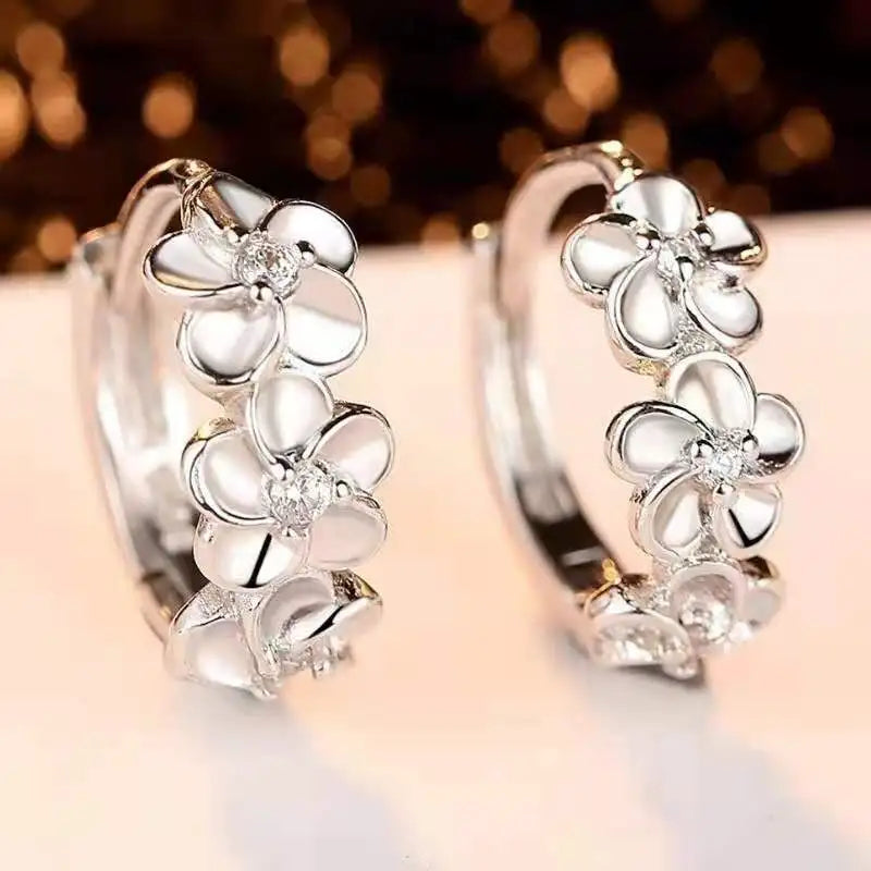 Camellia Zirconia Ear Clips – Silver-Plated Fashion Earrings Clip-On Earrings Nixie