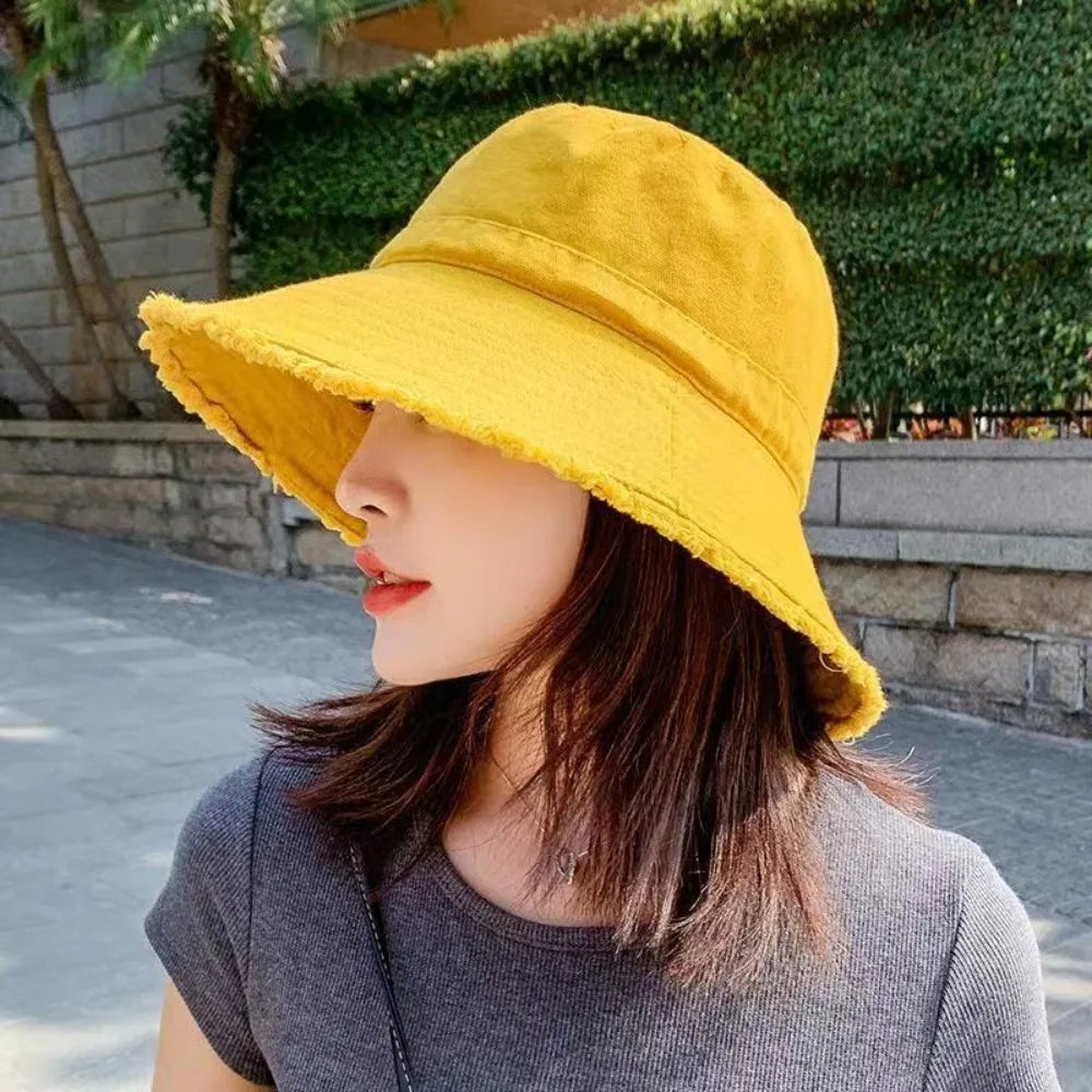 Cotton Bucket Hat Foldable Unisex Sun Hat – Beach Fisherman Cap Bucket Hat Nixie Yellow