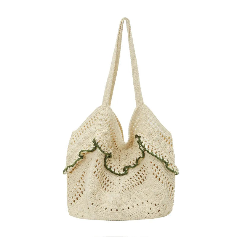 Handmade Woven Hollow Tote Bag | Women's Beach Shoulder Bag Woven Shoulder Tote Nixie