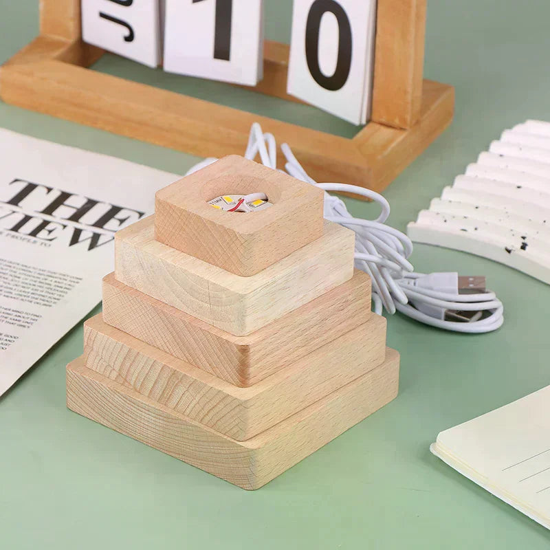 LED Solid Wood Square Night Light USB Lamp Base 5–10CM LED Night Light Base Nixie