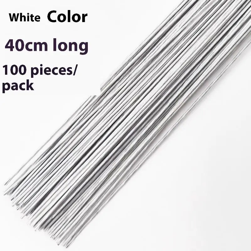 100Pcs 40cm Artificial Floral Wire Stems for DIY Wedding Decor Floral Wire Stems Nixie White