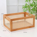 Retro Wood & Bamboo Rattan Storage Basket Desk Organizer Rattan Storage Basket Nixie L