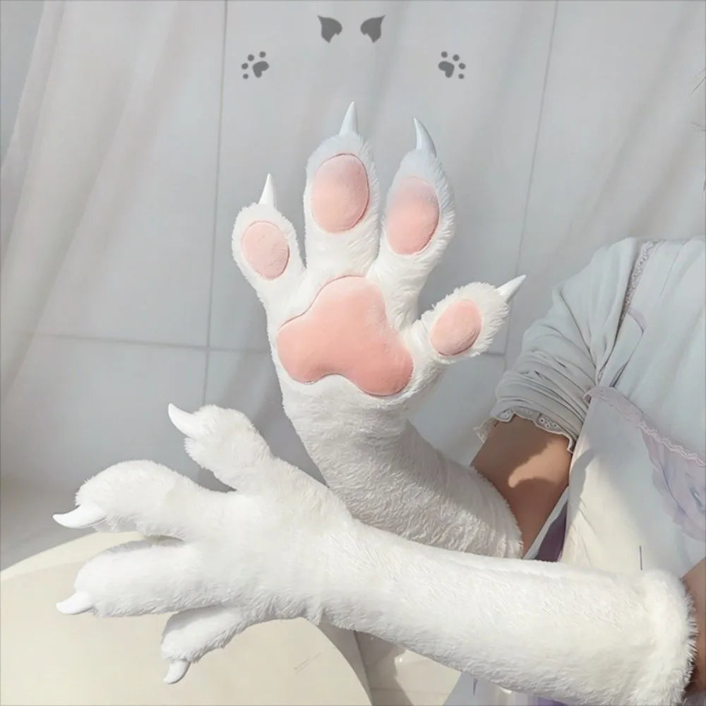 Faux Fur Animal Fursuit Paw Gloves with Claws | Cosplay Mittens Cosplay Paw Gloves Nixie