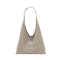Korean Plaid Canvas Shoulder Bag – Women's Casual Hobo Tote Canvas Shoulder Bag Nixie Cream Apricot