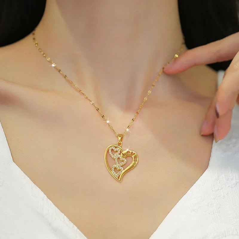 Women's Gold Heart Pendant Necklace | Copper & Zircon Choker Pendant Necklace Nixie