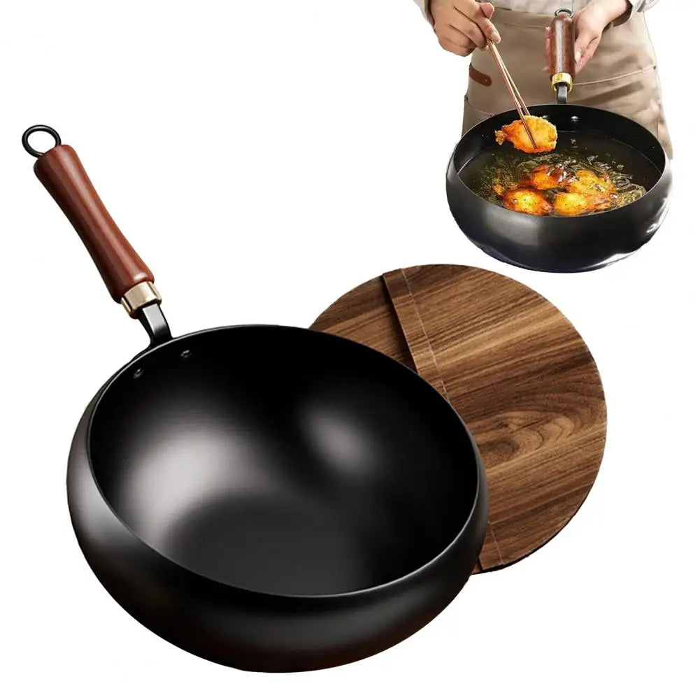 Forged Iron Wok with Wooden Lid – Nonstick, All Stovetops Iron Wok Nixie