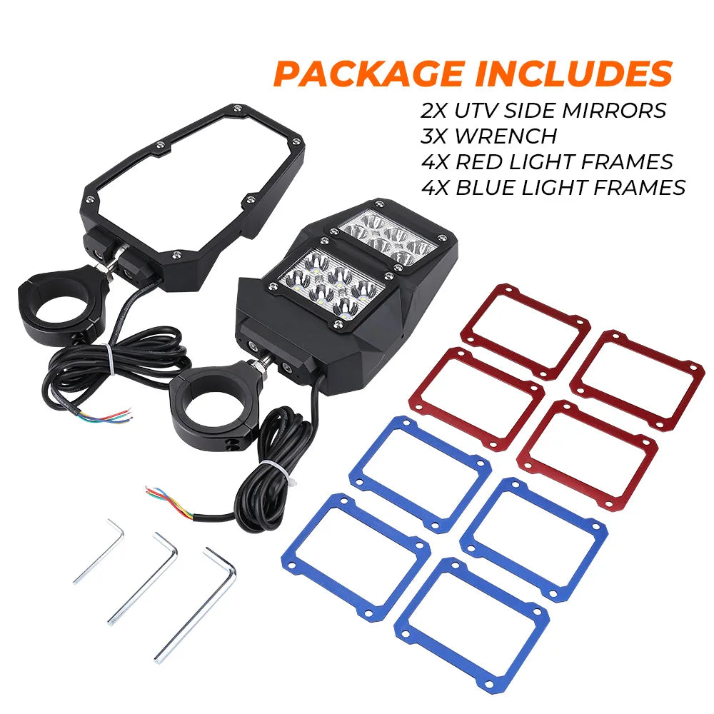 KEMIMOTO UTV Side Mirrors with LED Light – 1.75 to 2in Roll Bars UTV Side Mirrors Nixie Mirrors