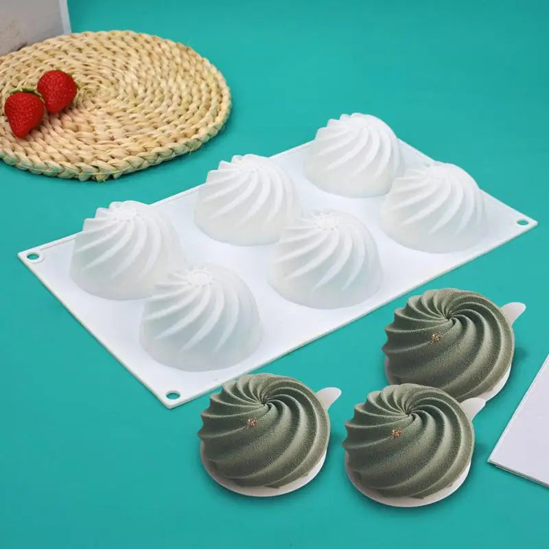 6-Cavity Spiral Silicone Mold for Cake, Mousse & Soap Silicone Baking Mold Nixie