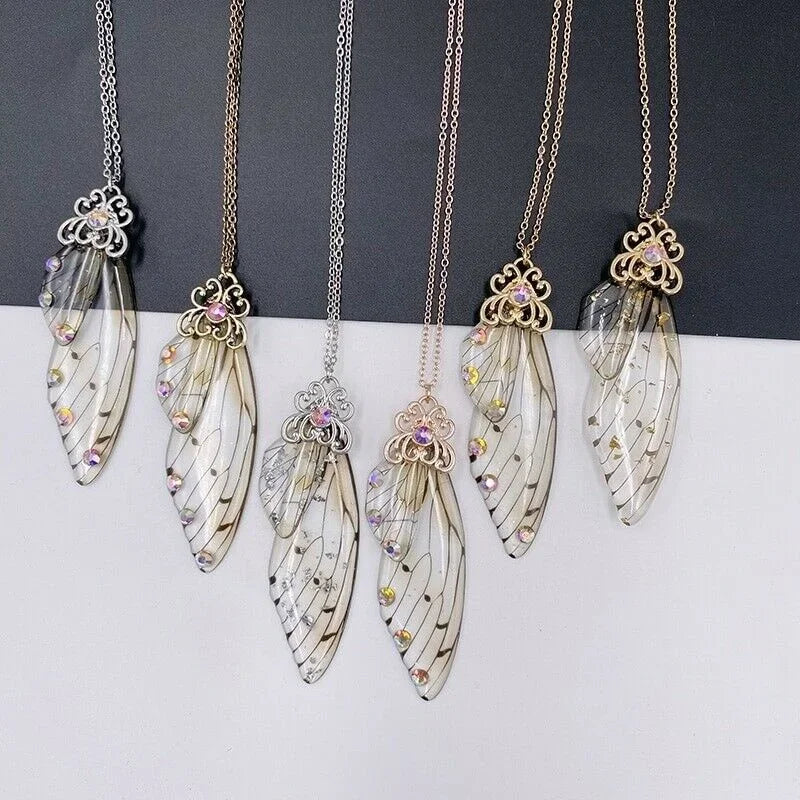 Fairy Silver Butterfly Wing Resin Pendant Necklace | Gift Pendant Necklace Nixie