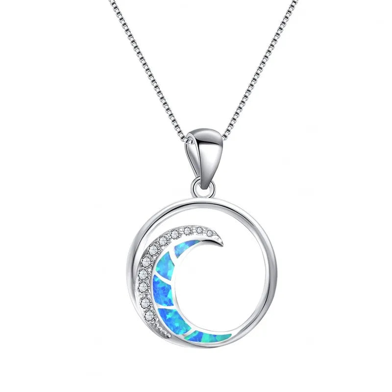 Moon Opal Charm Pendant Necklace – Silver Plated Gift Charm Pendant Necklace Nixie