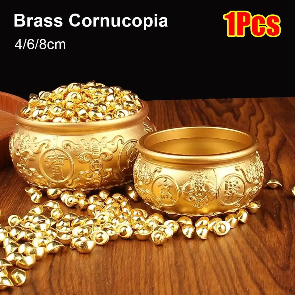 Brass Cornucopia Treasure Bowl – Good Luck Desktop Ornament Decorative Figurine Nixie