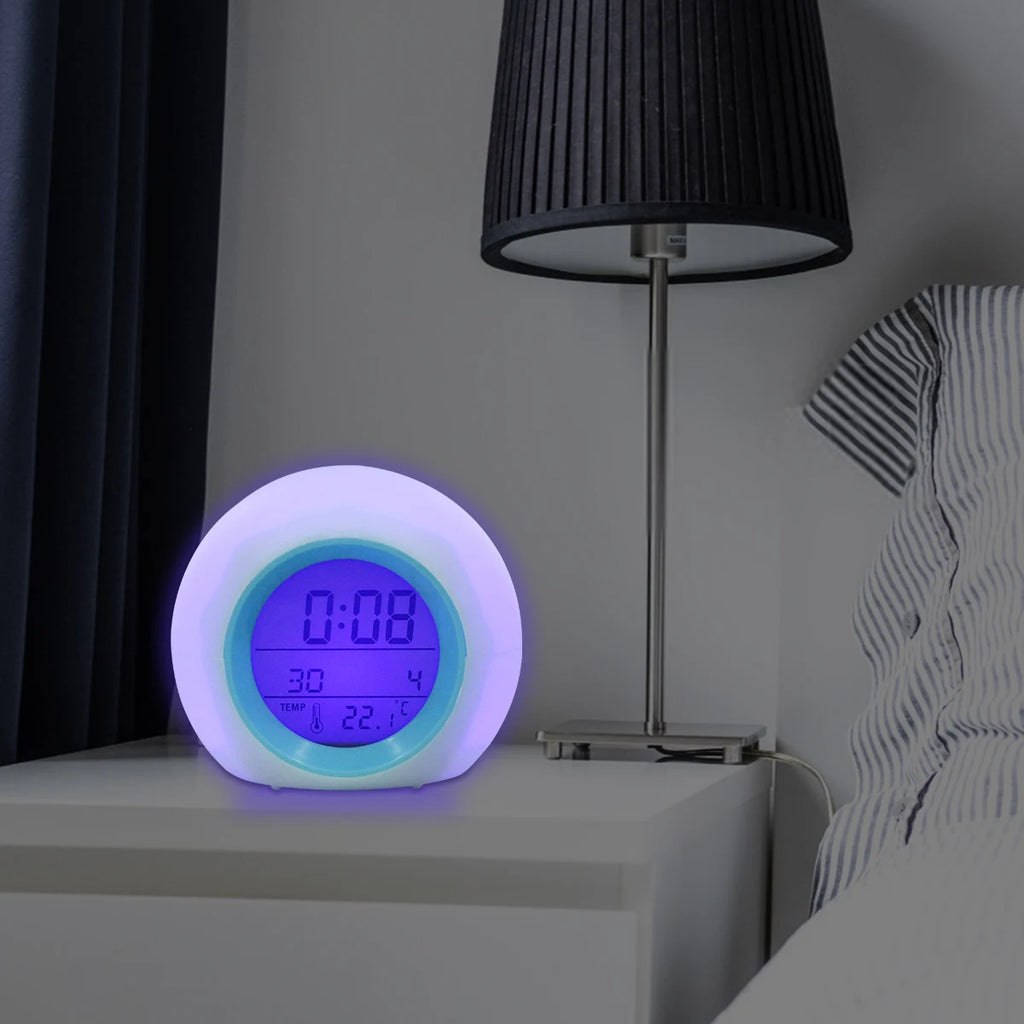 Kids Digital Alarm Clock 7-Color Night Light & Temperature Kids Alarm Clock Nixie